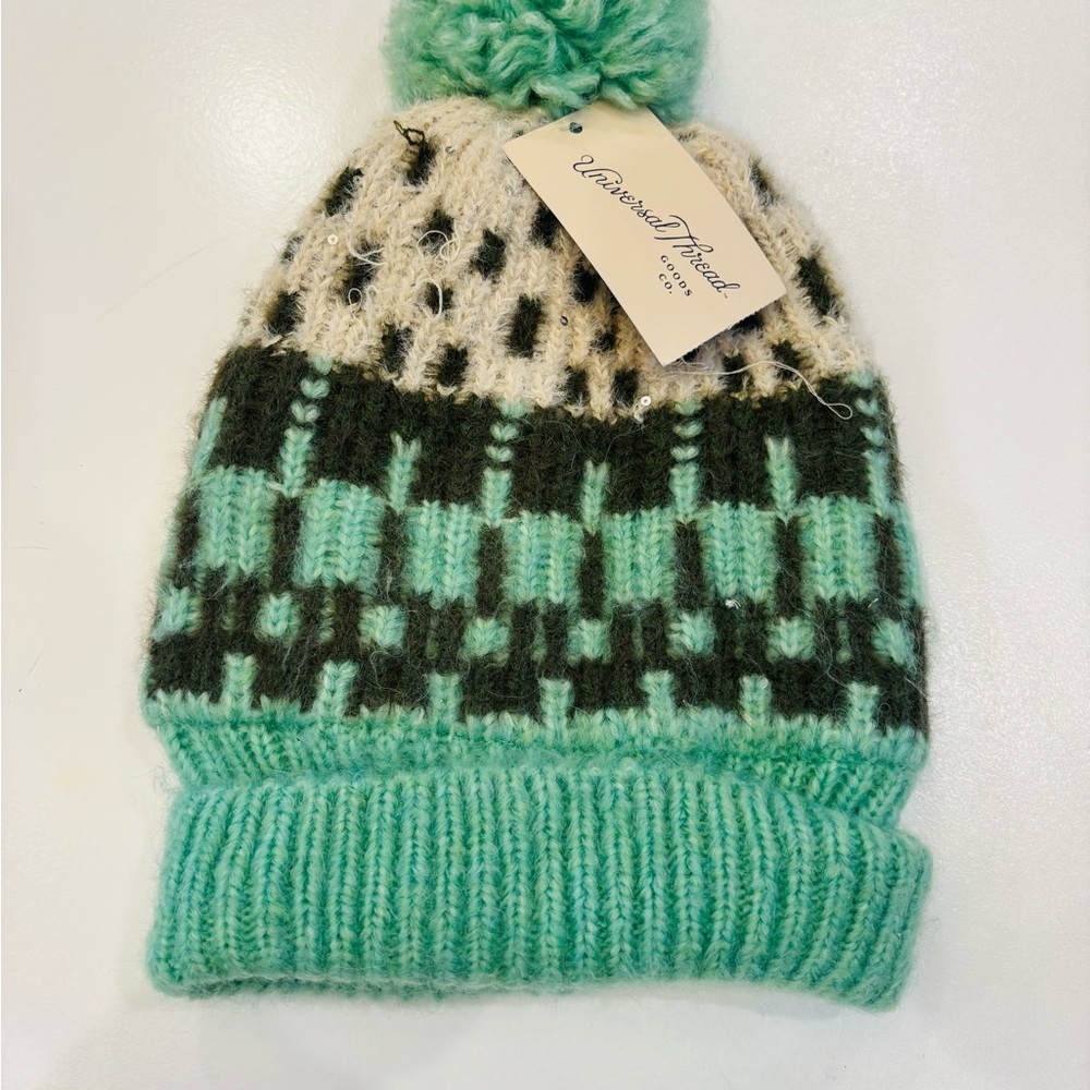 Brand New Universal Thread Mint and Black Pom-Pom Hat one size